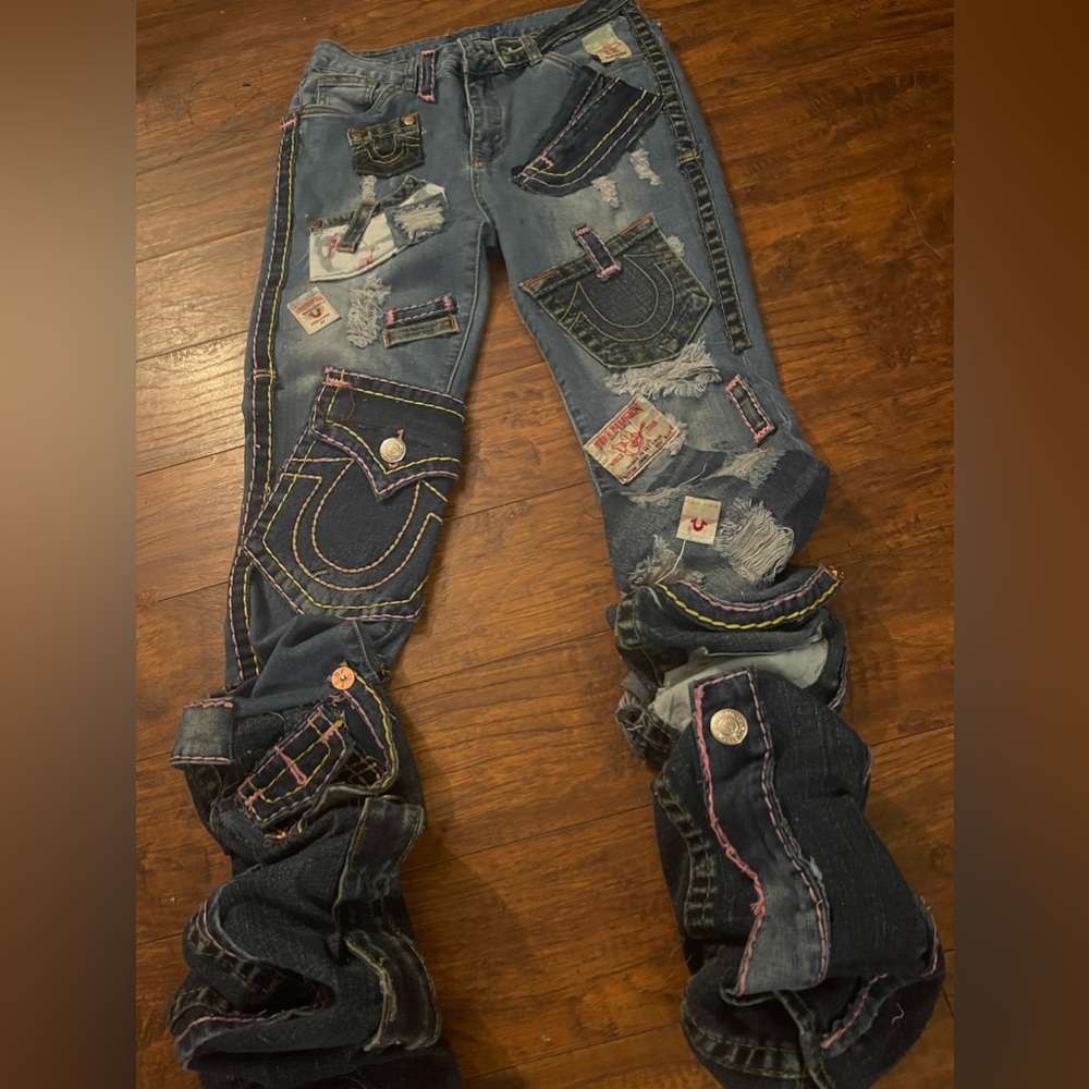 Custom True Religion Patchwork Stacked Jeans - image 5